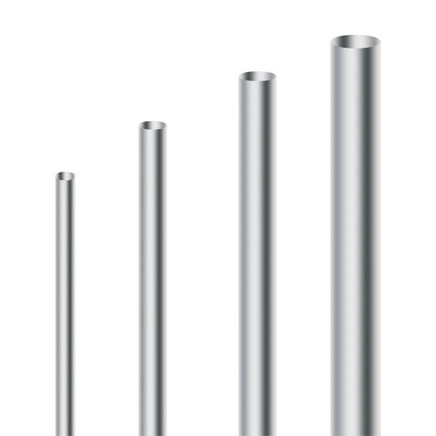 istock Vertical metallic poles with varying heights. Metallic poles gradient heights. Industrial silver cylinders. Reflective steel rods. Vector illustration. EPS 10. 2055983177