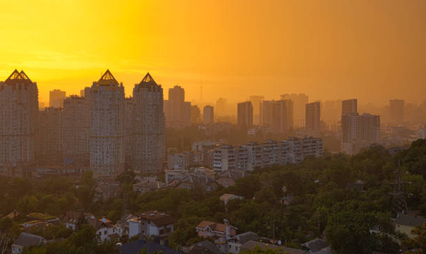 istock Unusual orange sunset in Kyiv, Ukraine. 2055983737