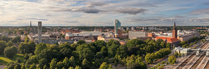 View over central Västerås with the city hall on the left.