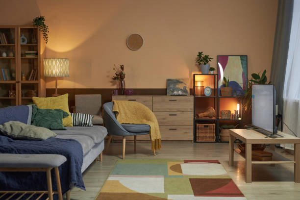 istock Cozy Living Room Interior with Low Light 2056046925