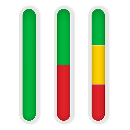 Color coded progress, vertical level indicator with percentage units. Vector illustartion