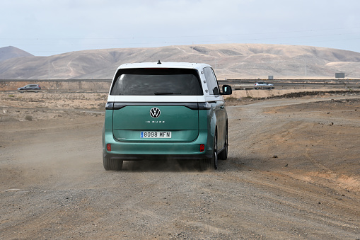 Puerto del Rosario, Fuerteventura, Canary Islands, Spain, February 24, 2024 - The Volkswagen ID. Buzz electric van.