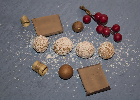 handmade cocoa chocolates with coconut natural and very elaborate dessert
