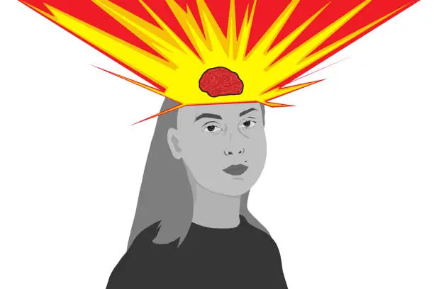 Vector illustration of Explosive mind of a woman
