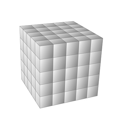 Cube of 5x5x5 = 125 cubes. with gradients. No gaps. With perspective. Even hidden cubes are  there in EPS file. Cubes have outline.