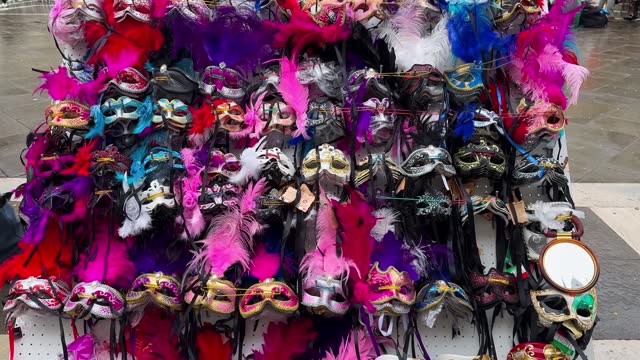 Venice Carnival. Venetian carnival masks and costumes for sale Venice, Italy, Europe February 10, 2024.