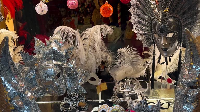 Venice Carnival. Venetian carnival masks and costumes for sale Venice, Italy, Europe February 10, 2024.