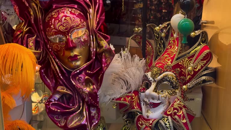 Venice Carnival. Venetian carnival masks and costumes for sale Venice, Italy, Europe February 10, 2024.