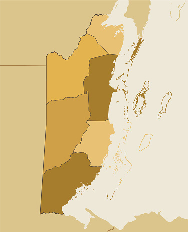 High detailed map of Belize with regions and national border