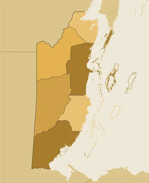 Vector illustration of High detailed map of Belize with regions and national border