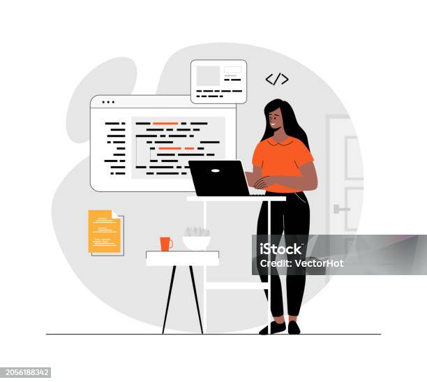 Backend Development Coding And Programming Woman Write Test And ...