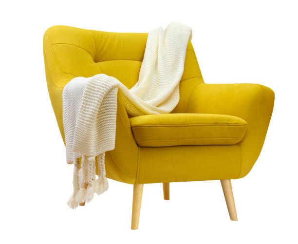 Armchair with knitted plaid on white background