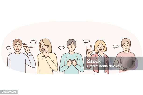 Many People In Sign Language Diverse People Communicate Using Sign Language Stock Illustration ...