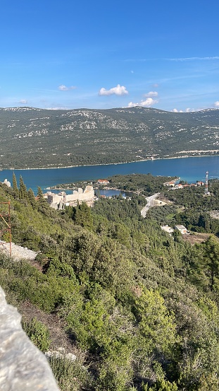 Mali Ston (eng.Little Ston), a village in Croatia on the Pelješac peninsula, as seen from the Walls of Ston of its larger sister village Ston.