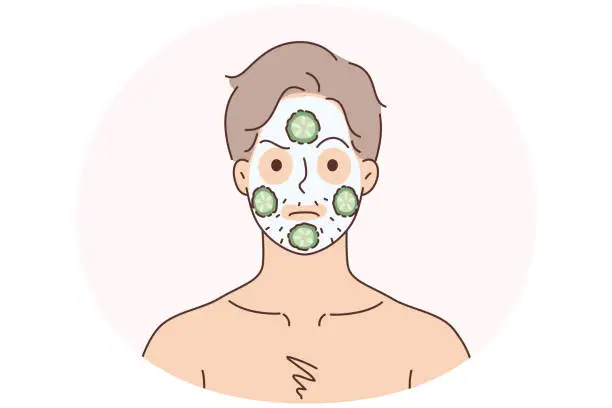 Vector illustration of Man do face mask with cucumbers