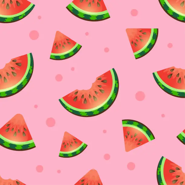 Vector illustration of Seamless watermelon pattern on pink background.