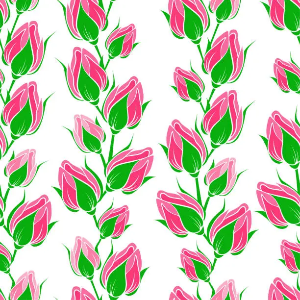 Vector illustration of Flower seamless pattern. Roses, pink flora illustration. Vintage seamless pattern with flowers. Background with pink blossoming roses.