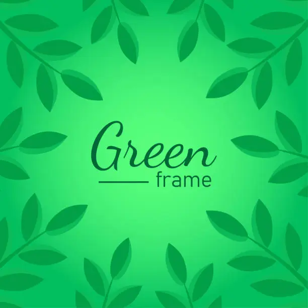 Vector illustration of Fresh spring green twigs with leaves frame template with copy space.