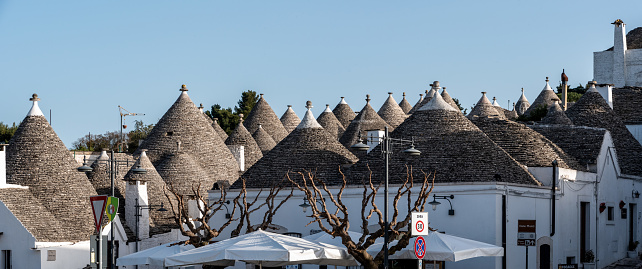 Scenic roofs of houses in historic Trulli district in Alberobello, Southern Italy