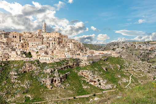 Great panoramic view of historic downtown Matera, Italy