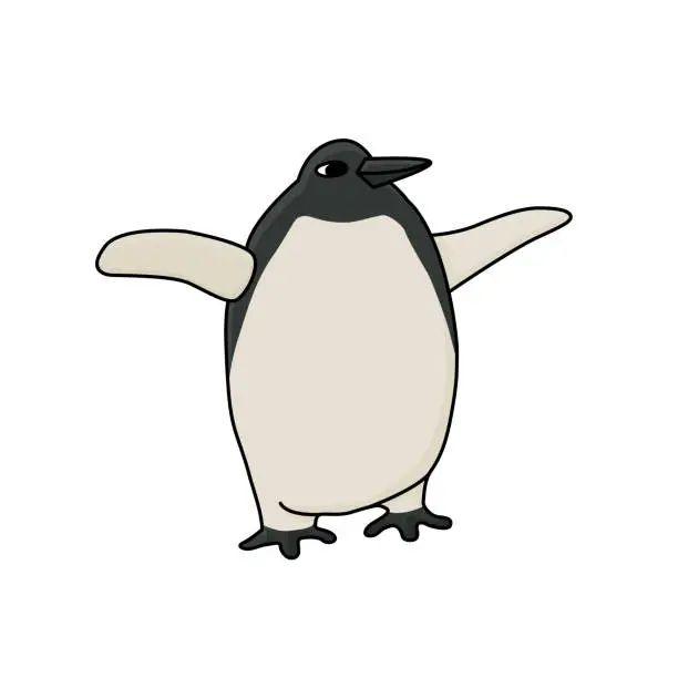 Vector illustration of Hand drawn Emperor penguin drawing. An animal of Antarctica isolated on the white background. Cartoon doodle line character