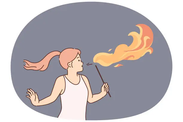 Vector illustration of Woman blow fire with mouth
