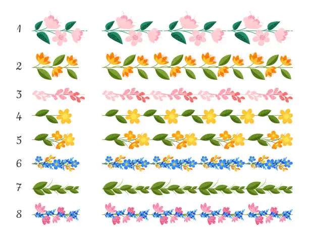 Vector illustration of Floral and foliage brushes. Vector artistic set.