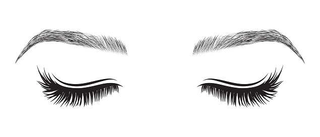 Woman Closed Eyes with Eyebrow and Lashes Isolated Illustration