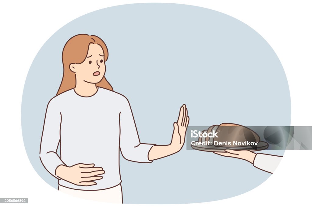 Frustrated Woman Holding On To Stomach Refuses Bread Due To Allergies the-acne-on-your-stomach-could-be-something-else