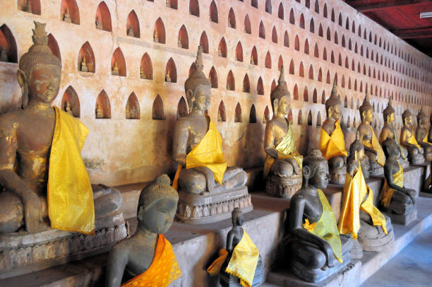 Vientiane, Laos: Wat Si Saket Buddhist temple, completed in 1824 under King Anouvong - it is said to be the Laotian temple housing the most Buddhas - cloister wall with more than 2,000  Buddha images.