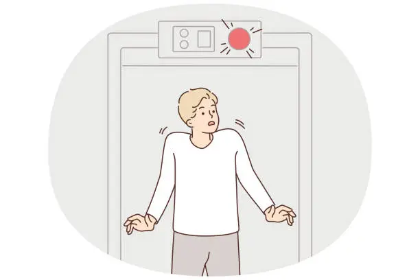 Vector illustration of Stressed man beep at security gate