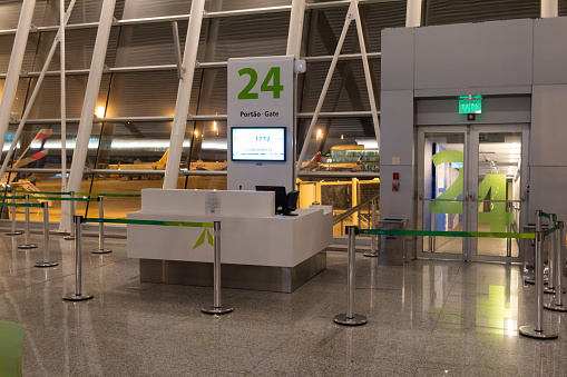 Brasília, Federal District, Brazil, 05-02-2018: Departures area at Brasília International Airport, with passengers, shops and restaurants.