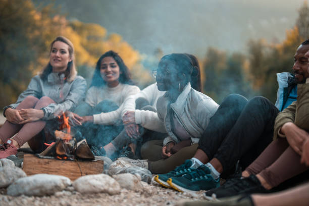 istock Handsome Multiracial Friends by the Forest Fire 2056741104