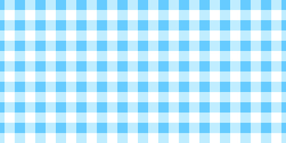 Blue and white gingham pattern. Checkered pastel texture for picnic plaid, tablecloth, napkin, towel, blanket, handkerchief. Fabric Italian background. Retro textile design. Vector flat illustration