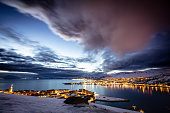 City of Hammerfest with winter landscape.