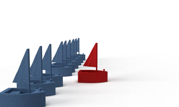 Boat ship red blue colour different idea business strategy competition direction leadership origami opportunity teamwork solution challenge copy space planning mission goal economy target travel goal