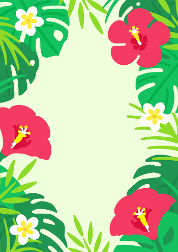 Hibiscus and plumeria frame. Vector backgrounds that remind you of a summer vacation.