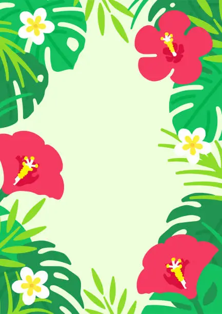 Vector illustration of Hibiscus and plumeria frame. Vector backgrounds that remind you of a summer vacation.