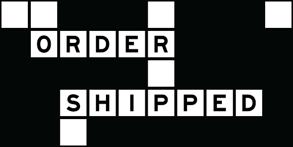 Alphabet letter in word order shipped on crossword puzzle background