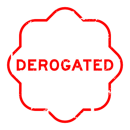 Grunge red derogated word rubber seal stamp on white background