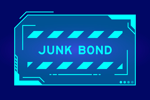 Blue color of futuristic hud banner that have word junk bond on user interface screen on black background