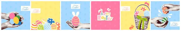 Vector illustration of Happy Easter art collage banners set vector illustration