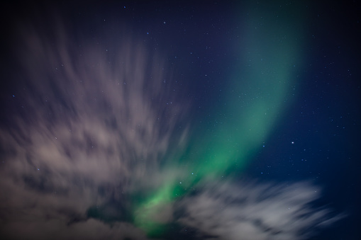 Beautiful northern lights on sky, Hammerfest - Northern Norway. Troms Og Finnmark.