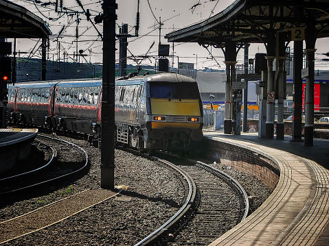 Inter-City train pulls in to newcastle Central Station in England