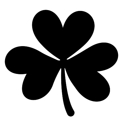 A stark black silhouette of a clover leaf set against a pure white background, offering a classic symbol of luck in a minimalist style, ideal for graphic designs and thematic decorations