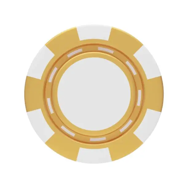 Vector illustration of 3D gold and white casino chip rendering, front view