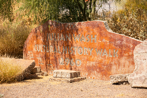 Tucson, Arizona, USA - May 28, 2022: Morning sun shines on the Julian Wash Archaeological Park.