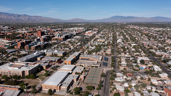 Tucson, Arizona, USA - May 28, 2022: Afternoon sun shines on the University of Arizona and Rincon Heights neighborhood.