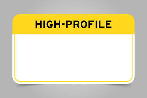 Label banner that have yellow headline with word high profile and white copy space, on gray background