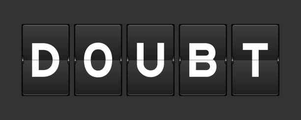 Black color analog flip board with word doubt on gray background Black color analog flip board with word doubt on gray background anonymous interview stock illustrations